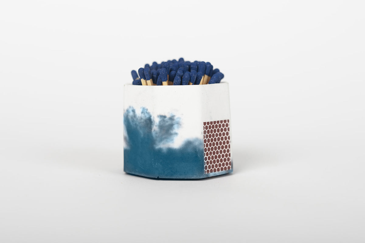 Navy and White Concrete Match Holder – Modern Design with 2-Inch Safet ...